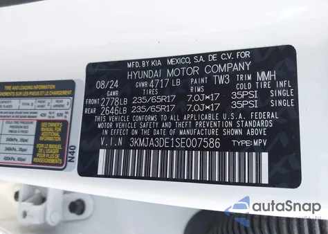 2025 Hyundai Tucson Se from USA, damaged, VIN 3KMJA3DE1SE007586